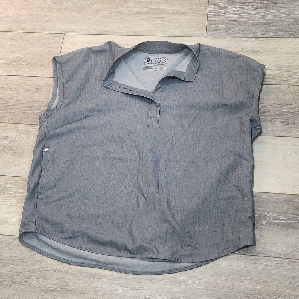 Figs Woman's Rafaella Oversized Mandarin Collar Scrub Grey Vest Shirt Size Small
